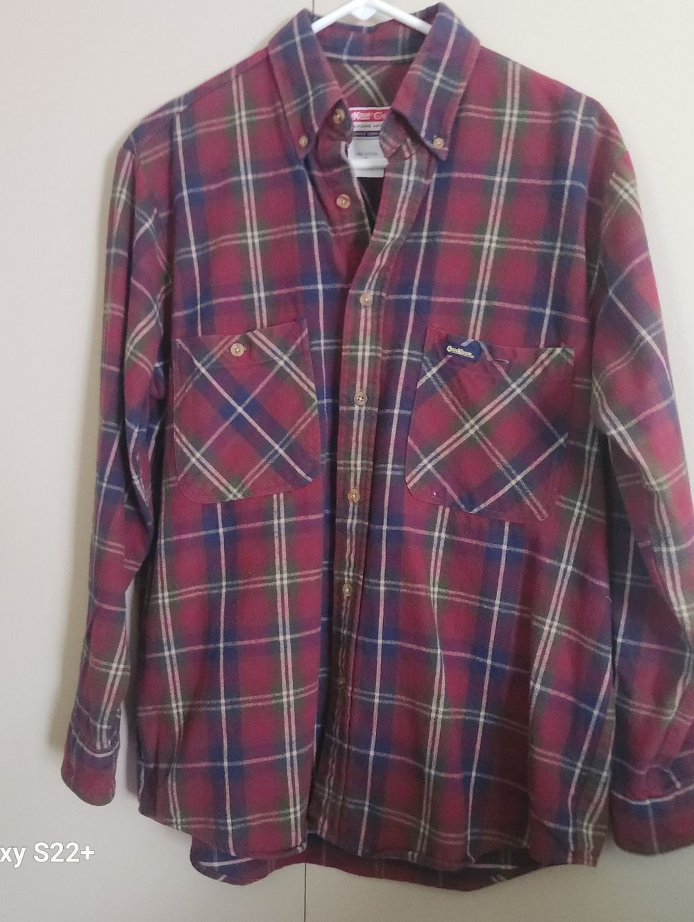 M81 Osh Kosh Vintage Mens Plaid Flannel Shirt - Red & Navy